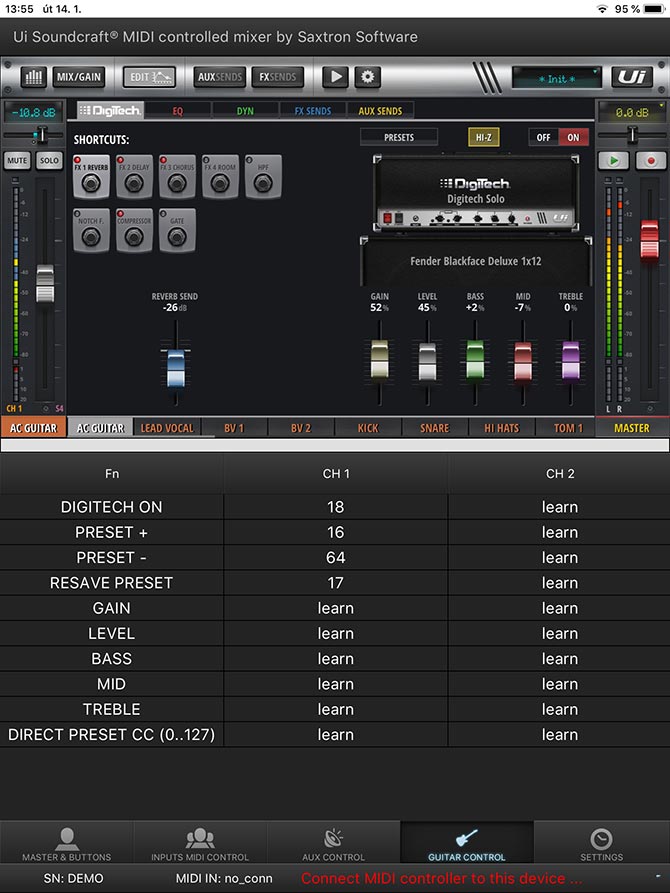 Guitar Ui MIDI mixer app