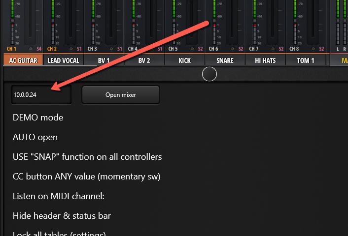 Ui MIDI app with router IP address