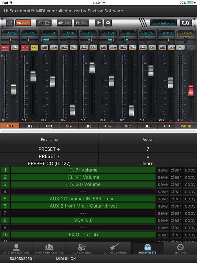 Guitar Ui MIDI mixer app