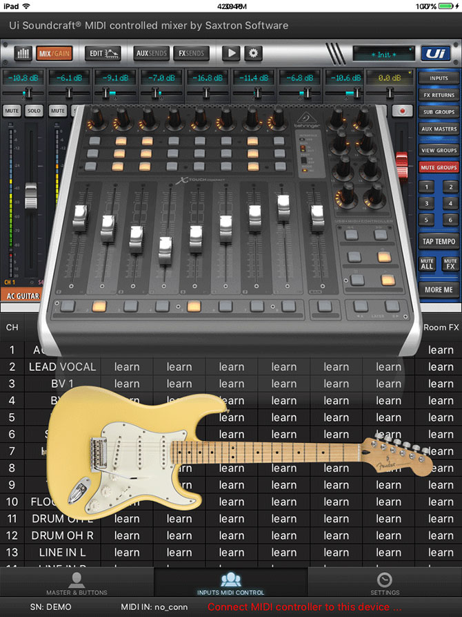 Ui soundcraft MIDI mixer app